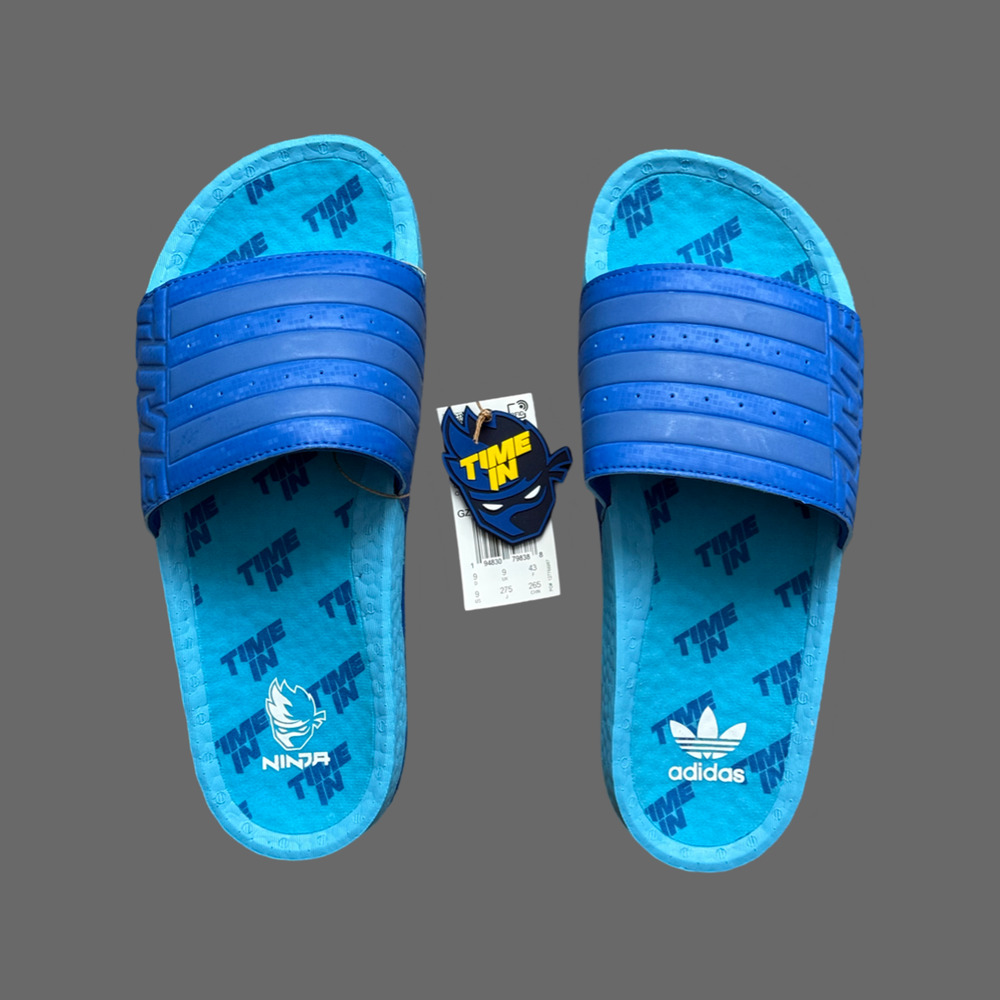 Ninja x Adidas Adilette Boost Slides Time In Blue 8 NWT